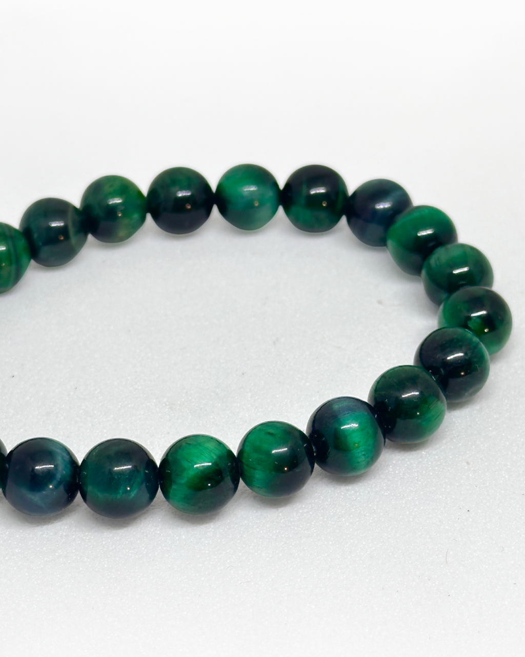 Beaded Green Tiger-eye Bracelet on a white background
