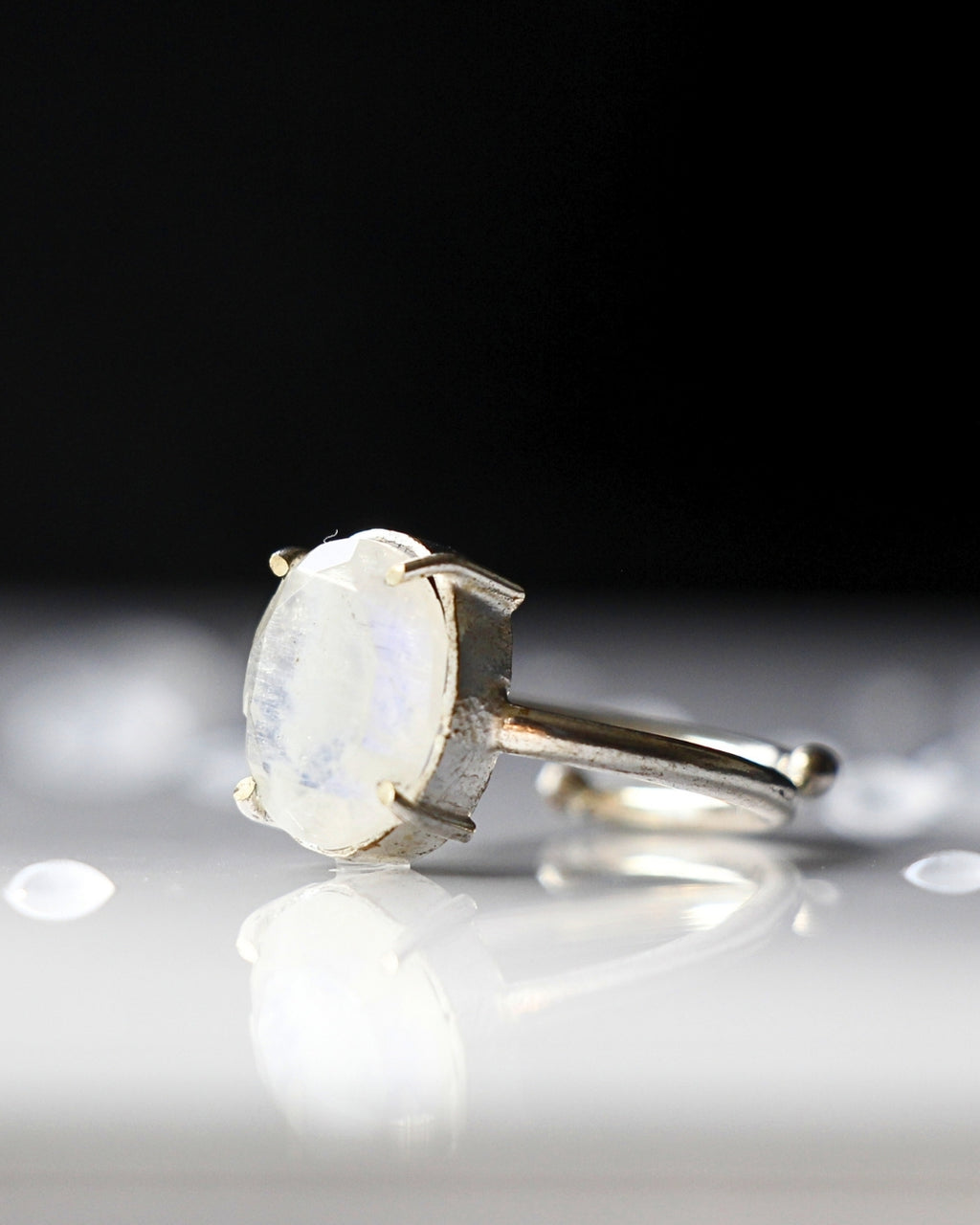 Faceted Moonstone Adjustable Ring