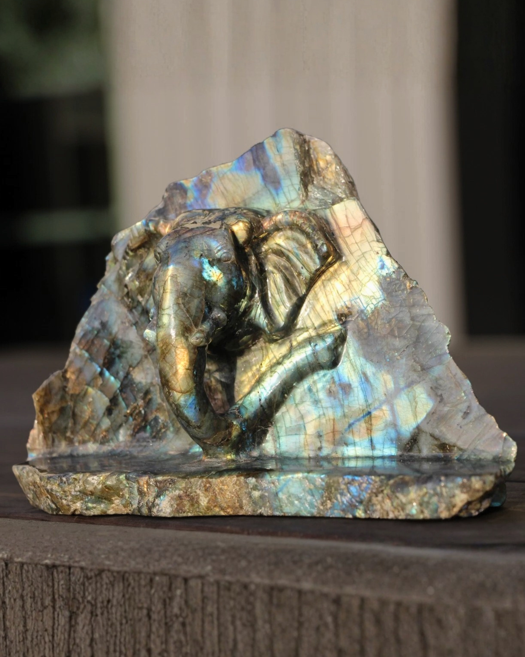 Labradorite Elephant Carving Sculpture