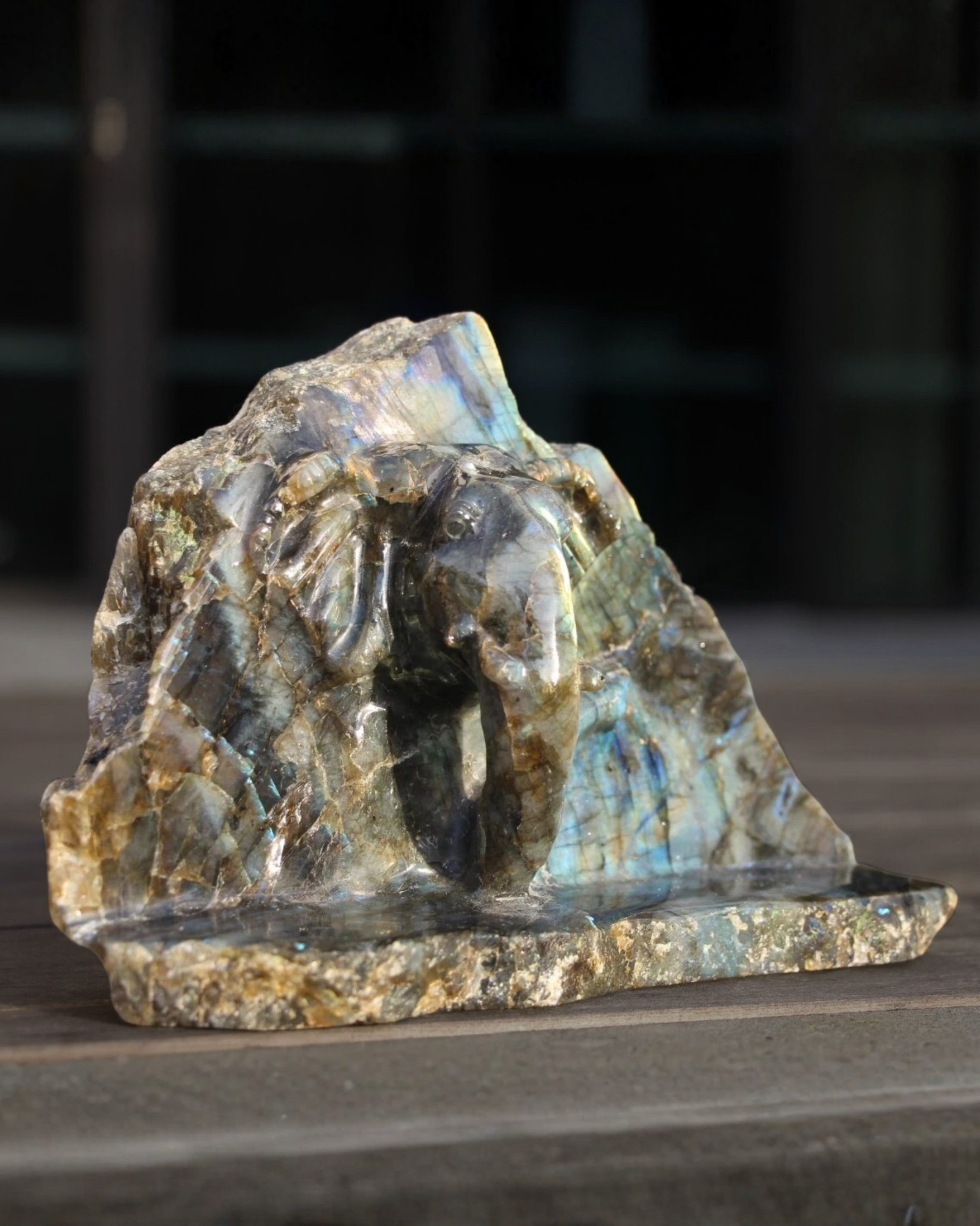Labradorite Elephant Carving Sculpture