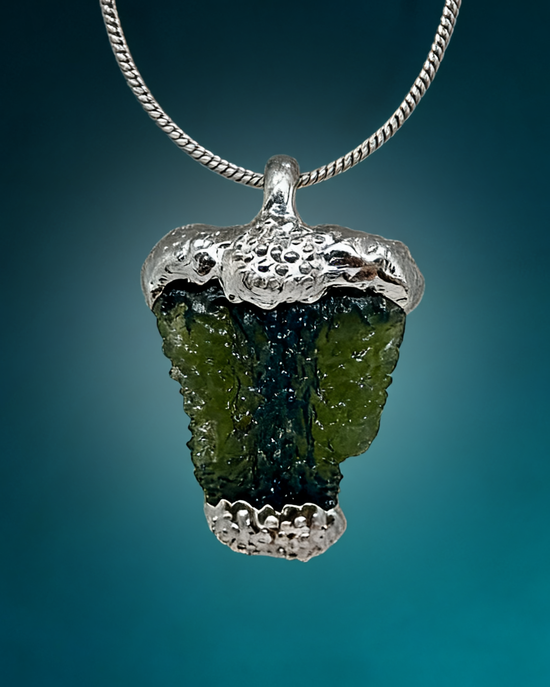 Granulated Silver Cap Moldavite Pendant