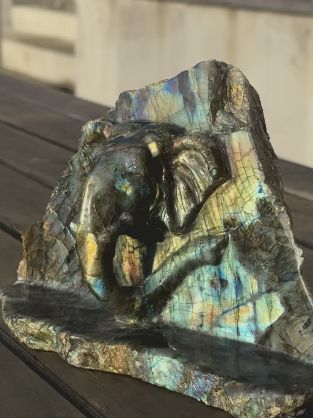 Labradorite Elephant Carving Sculpture